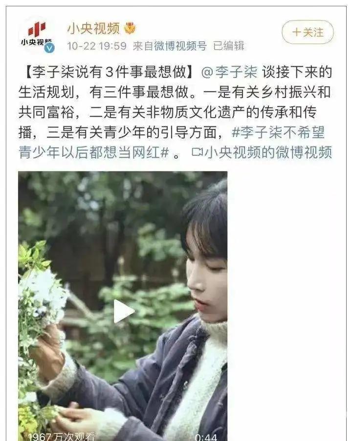 中国第一网红李子柒：不希望青少年梦想当网红