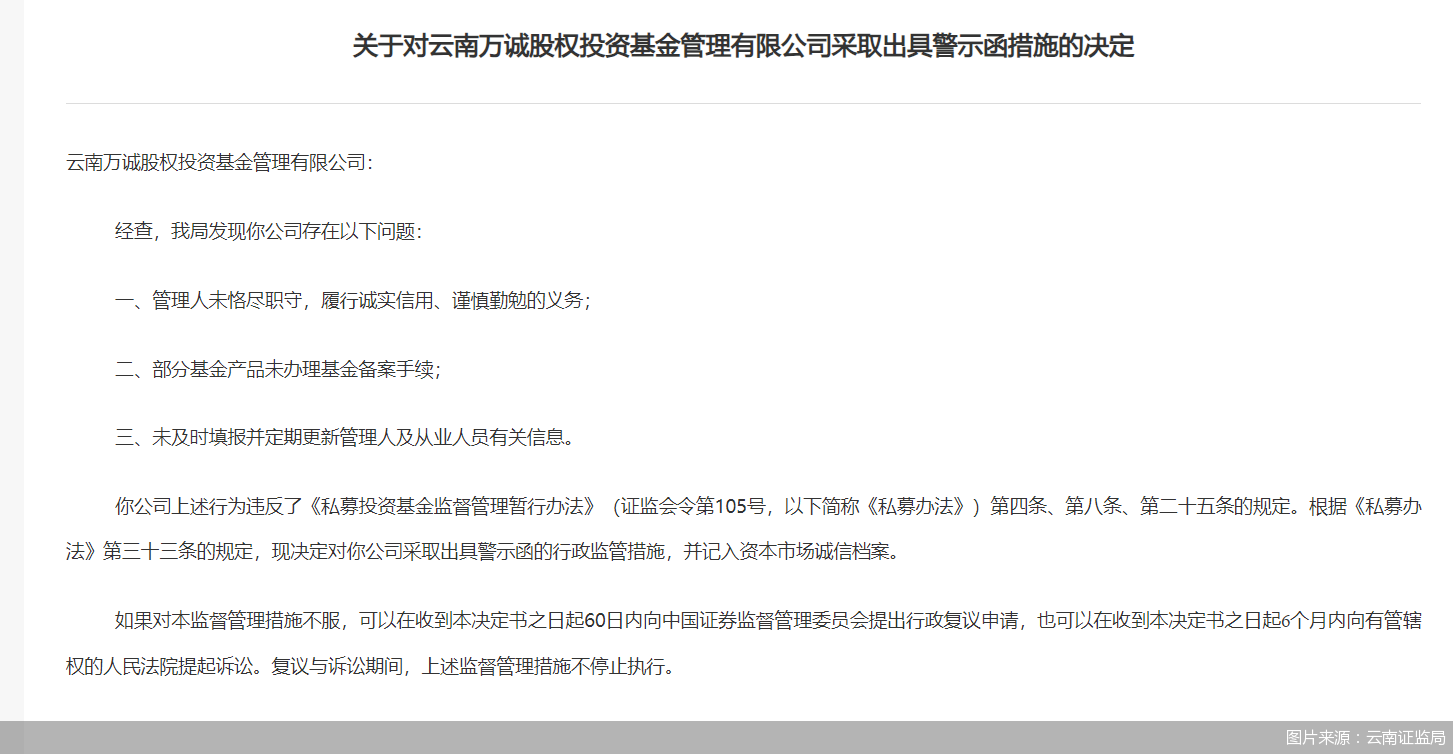 因从业人员信息未按规定及时更新等问题，东泰光华股权投资被监管出具警示函